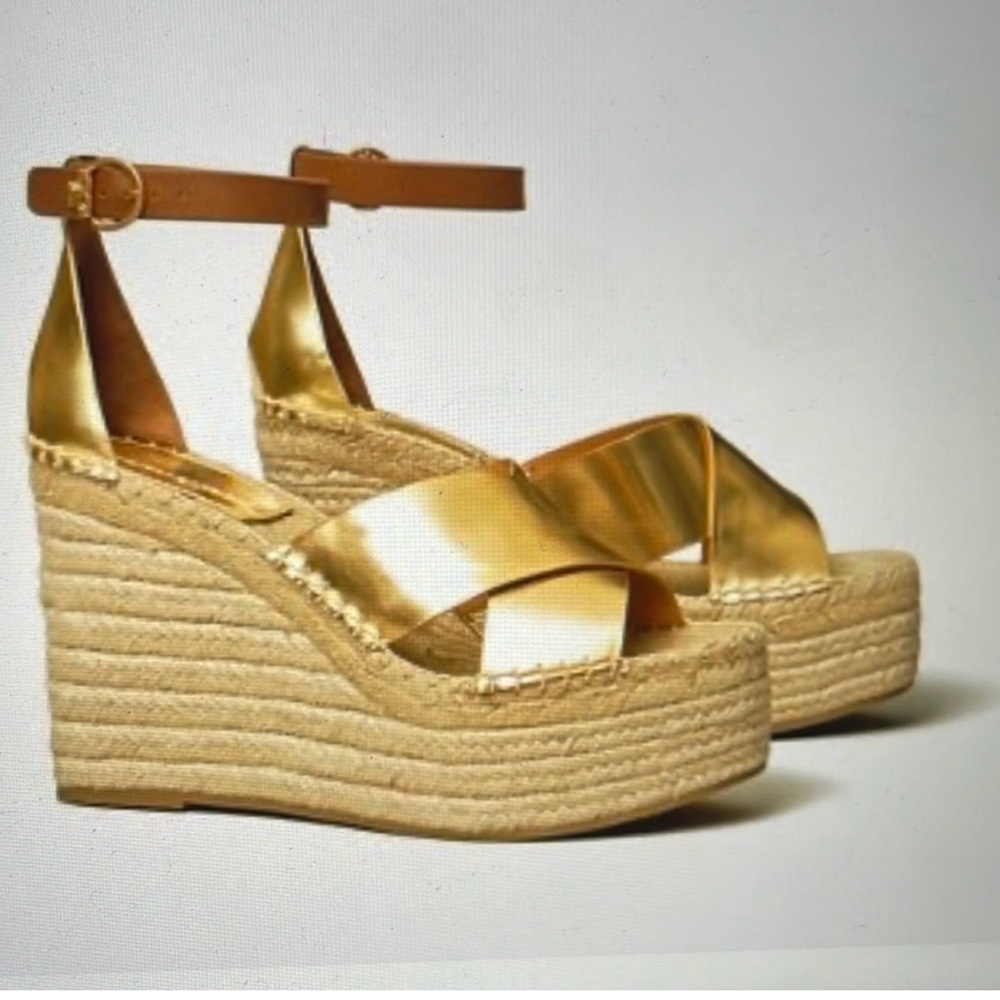 Gold Espadrille Wedge Sandals